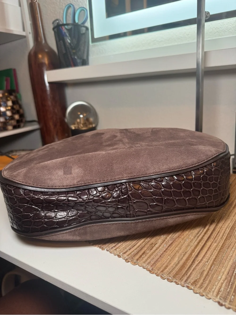 Michael Kors Taupe Suede Hobo with Gold MK Charm
